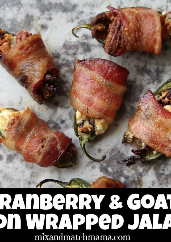 Pecan, Cranberry & Goat Cheese Bacon Wrapped Jalapenos