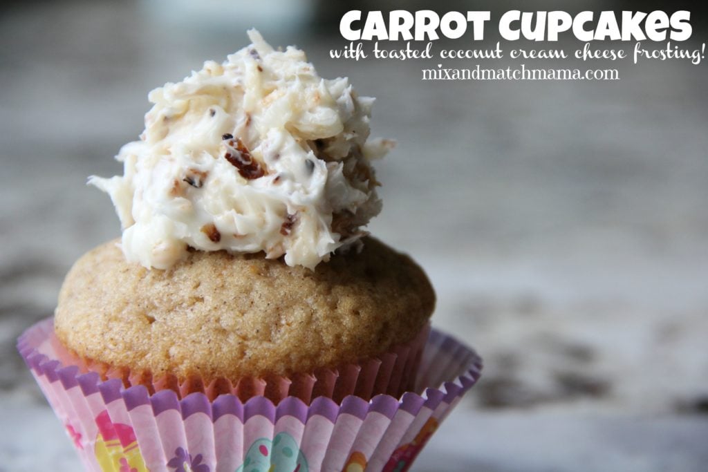 Carrot Cupcakes with Toasted Coconut Cream Cheese Frosting